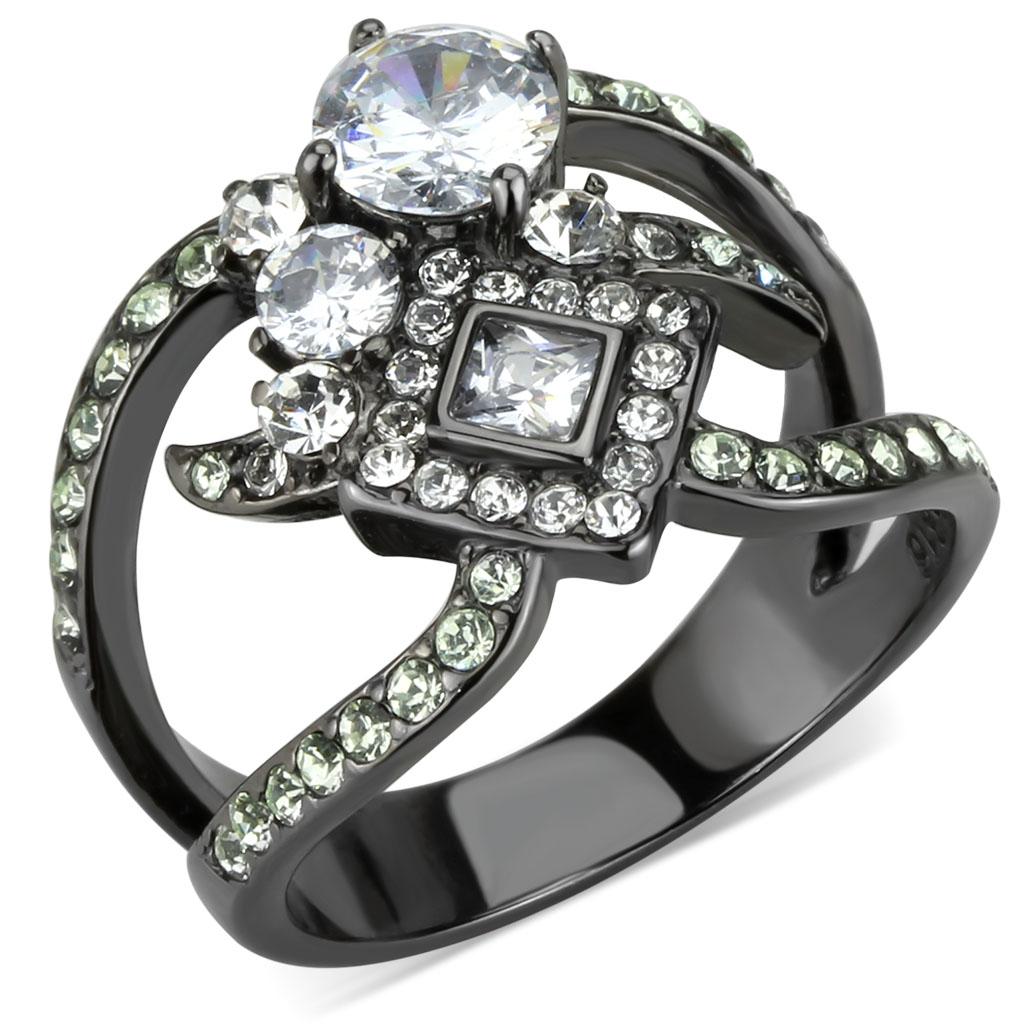 TK3690 - IP Light Black (IP Gun) Stainless Steel Ring with AAA Grade CZ in Clear