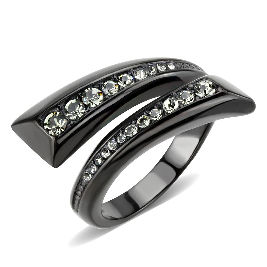 TK3692 - IP Black(Ion Plating) Stainless Steel Ring with Top Grade Crystal in Black Diamond