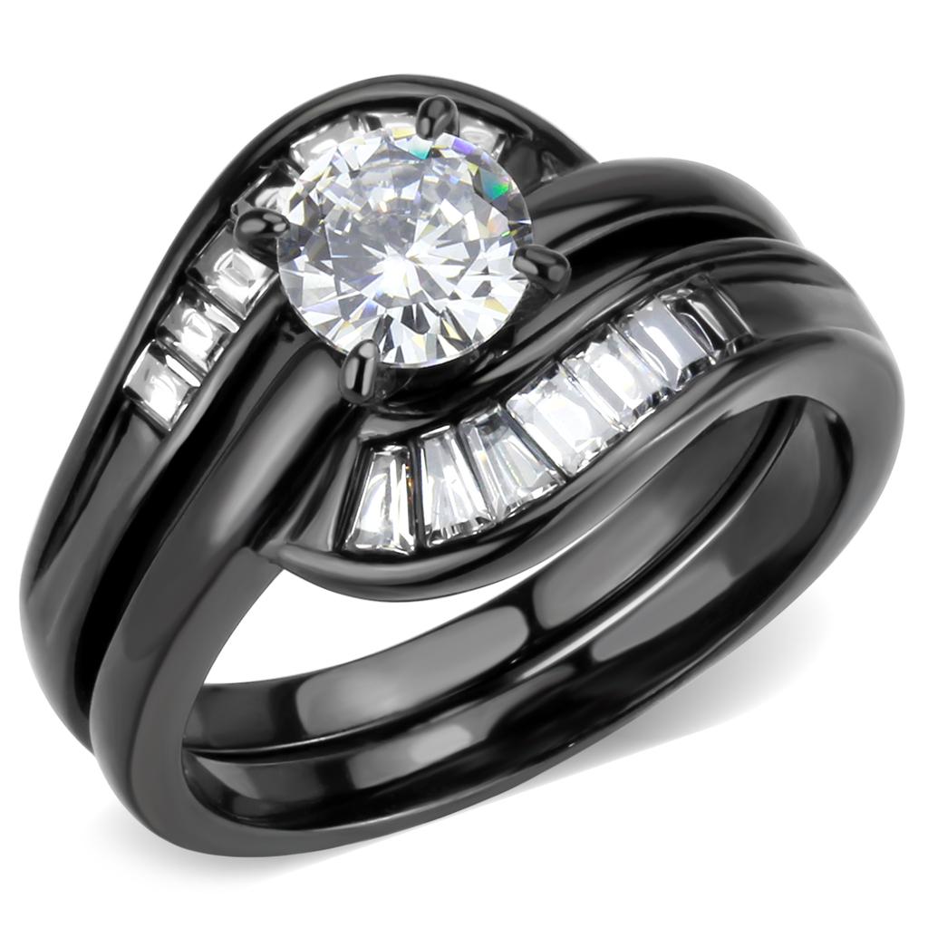 TK3693 - IP Black(Ion Plating) Stainless Steel Ring with AAA Grade CZ in Clear