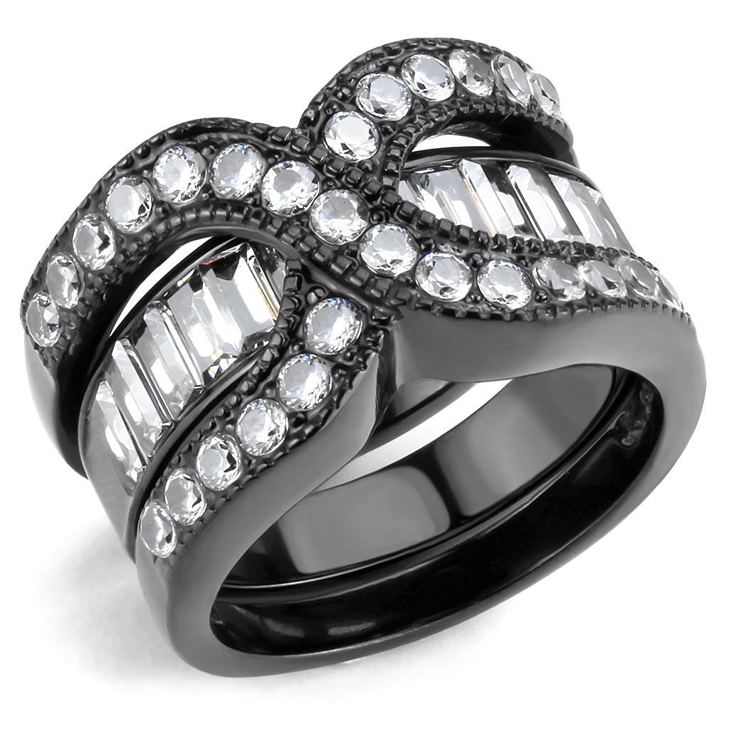 TK3694 - IP Black(Ion Plating) Stainless Steel Ring with AAA Grade CZ in Clear