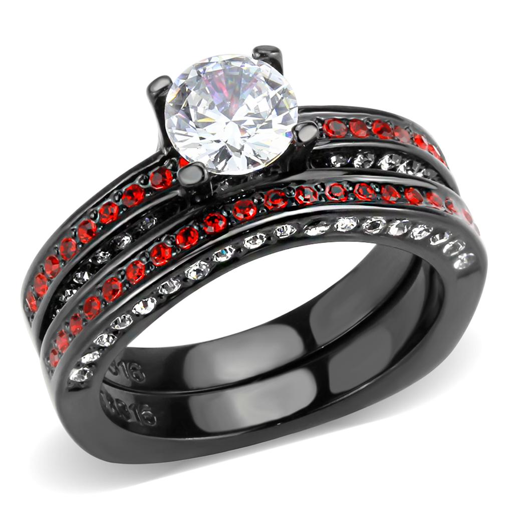 TK3695 - IP Black(Ion Plating) Stainless Steel Ring with AAA Grade CZ in Clear