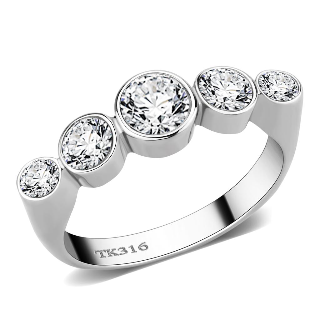 TK3697 - High polished (no plating) Stainless Steel Ring with AAA Grade CZ in Clear