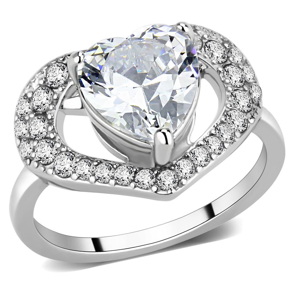 TK3698 - High polished (no plating) Stainless Steel Ring with AAA Grade CZ in Clear