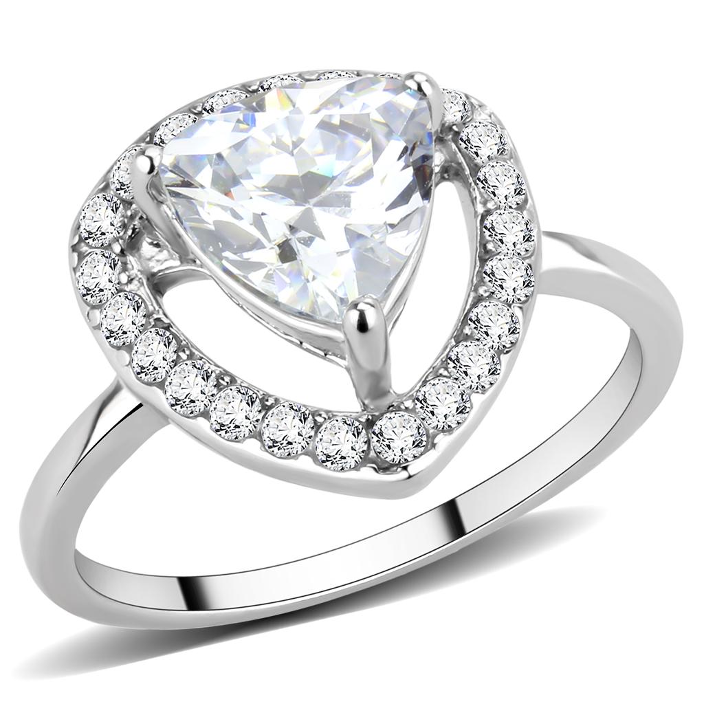 TK3699 - High polished (no plating) Stainless Steel Ring with AAA Grade CZ in Clear