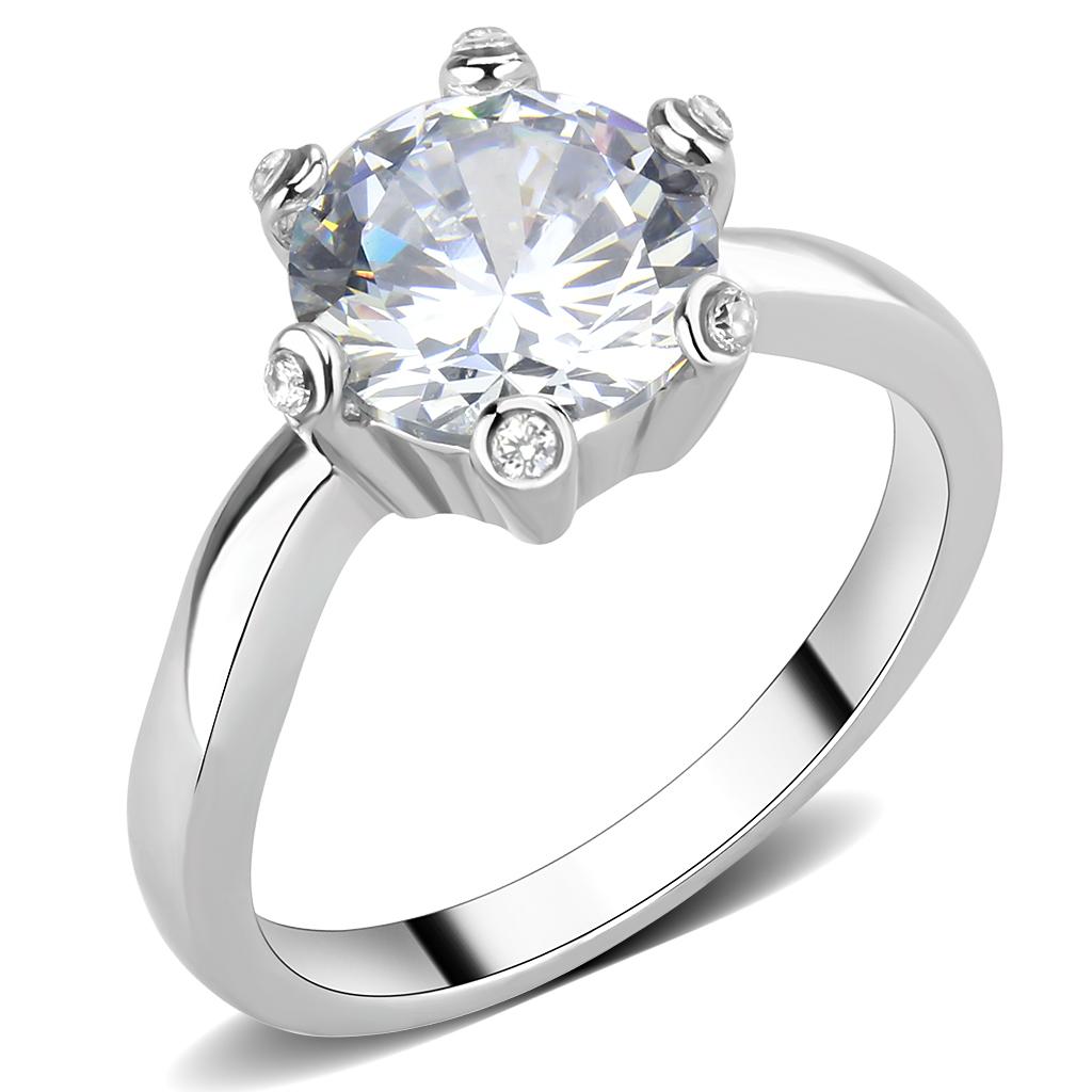 TK3700 - High polished (no plating) Stainless Steel Ring with AAA Grade CZ in Clear