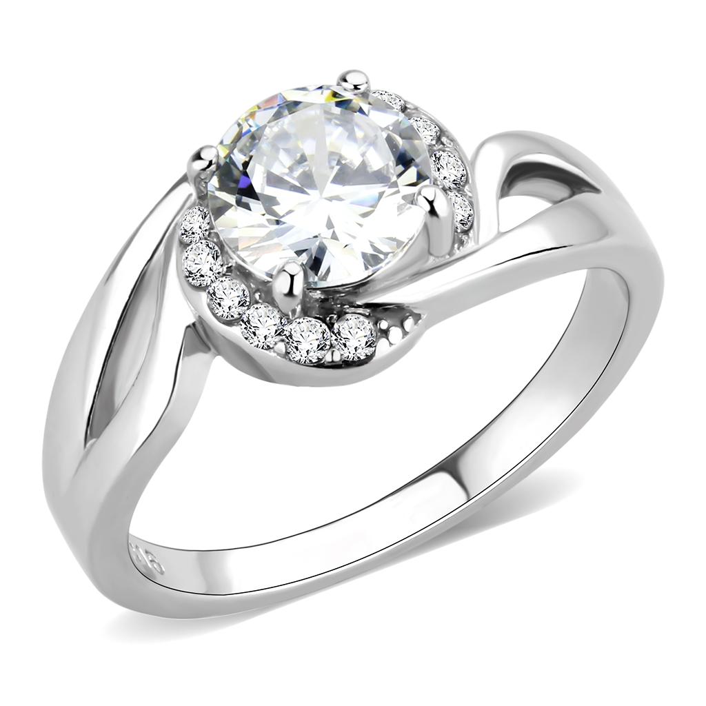 TK3701 - High polished (no plating) Stainless Steel Ring with AAA Grade CZ in Clear