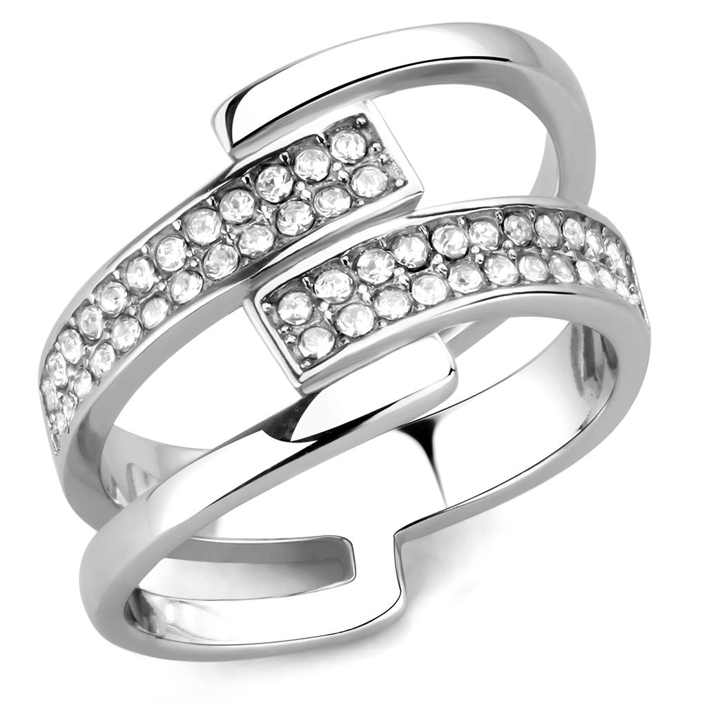 TK3702 - High polished (no plating) Stainless Steel Ring with Top Grade Crystal in Clear