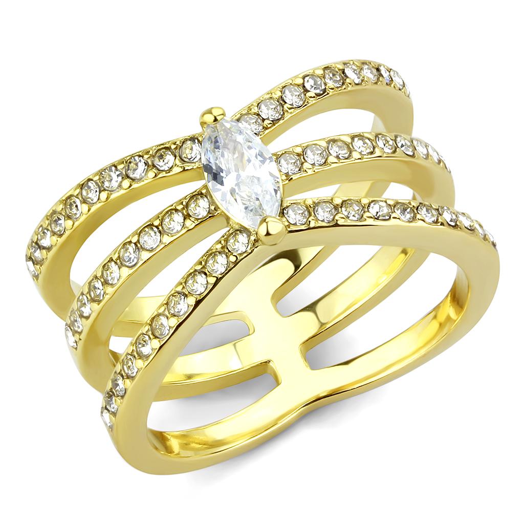 TK3705 - IP Gold(Ion Plating) Stainless Steel Ring with AAA Grade CZ in Clear