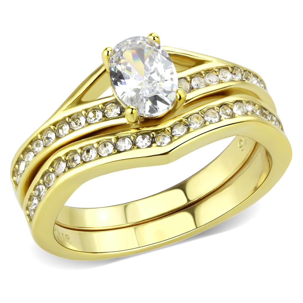 TK3706 - IP Gold(Ion Plating) Stainless Steel Ring with AAA Grade CZ in Clear