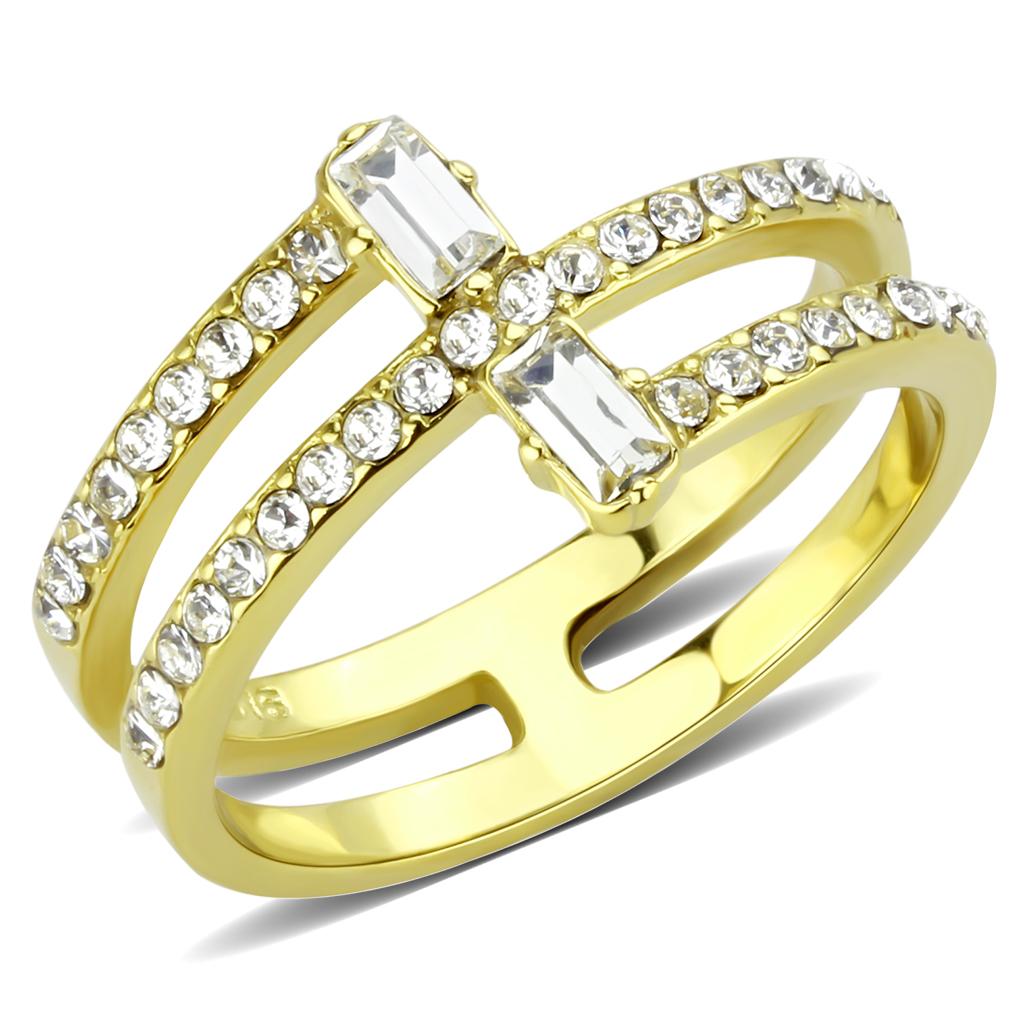 TK3707 - IP Gold(Ion Plating) Stainless Steel Ring with Top Grade Crystal in Clear