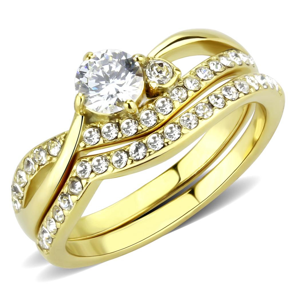 TK3708 - IP Gold(Ion Plating) Stainless Steel Ring with AAA Grade CZ in Clear