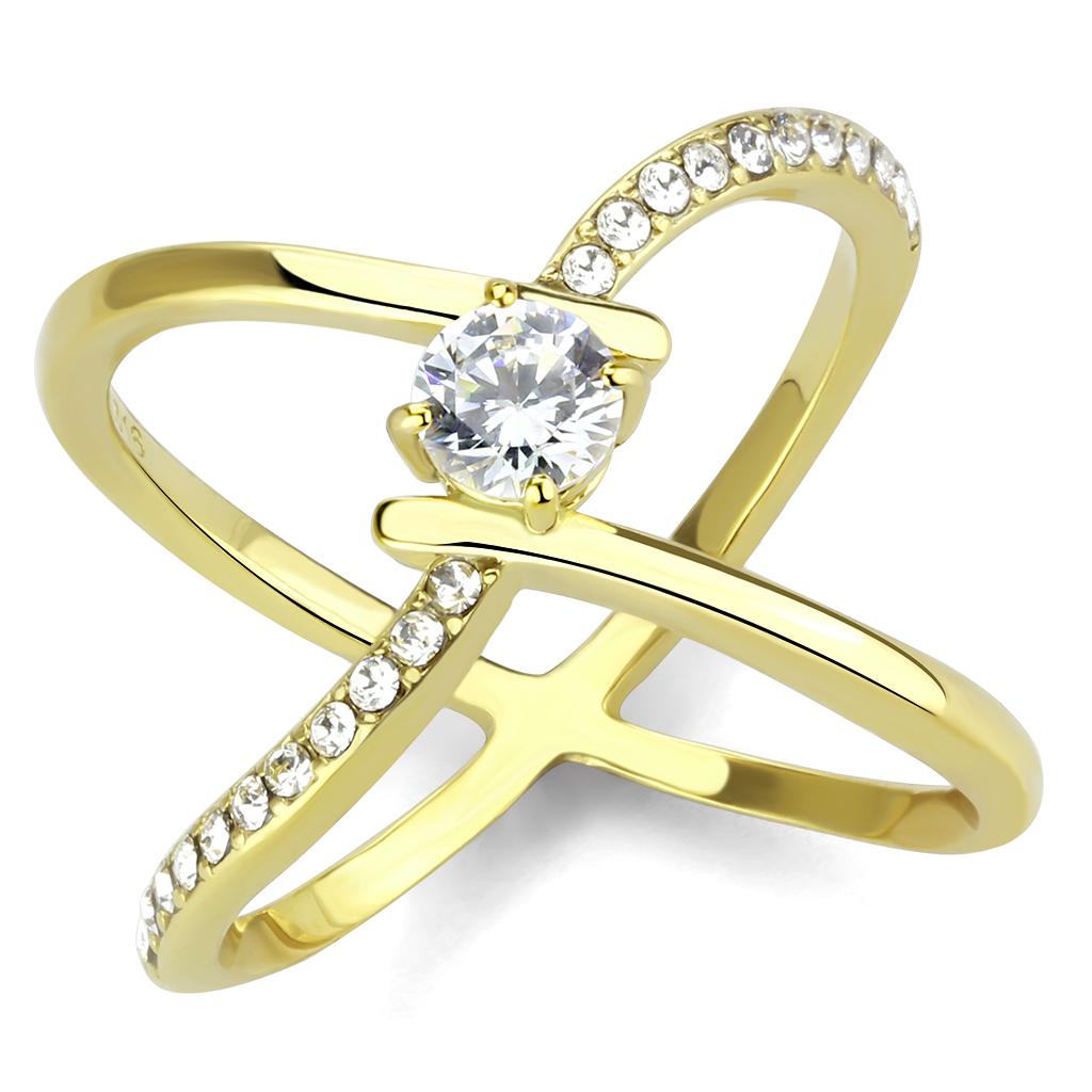 TK3709 - IP Gold(Ion Plating) Stainless Steel Ring with AAA Grade CZ in Clear
