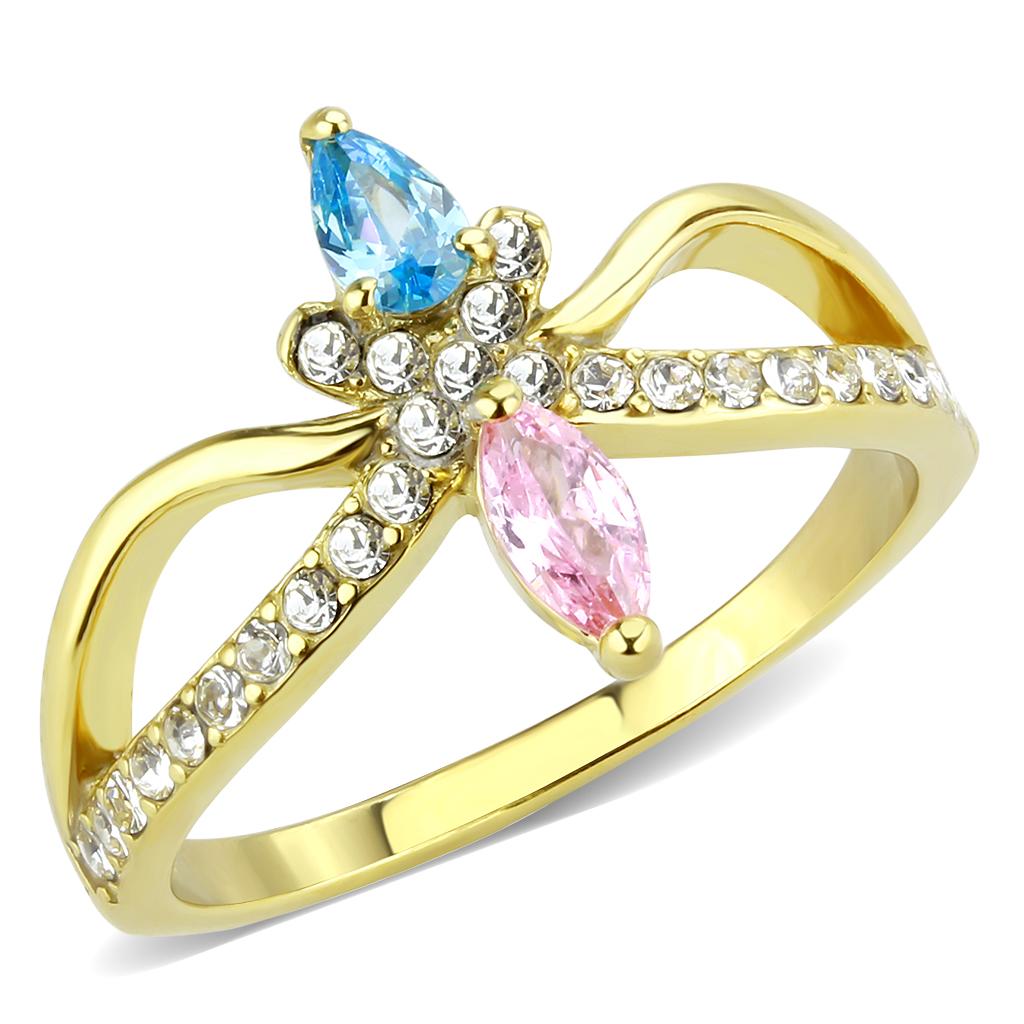 TK3712 - IP Gold(Ion Plating) Stainless Steel Ring with AAA Grade CZ in Multi Color