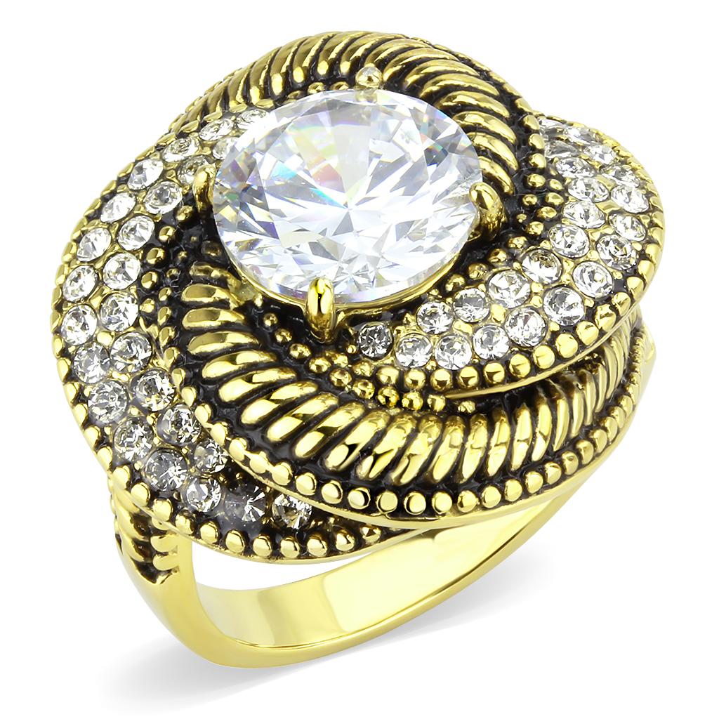 TK3714 - IP Gold(Ion Plating) Stainless Steel Ring with AAA Grade CZ in Clear