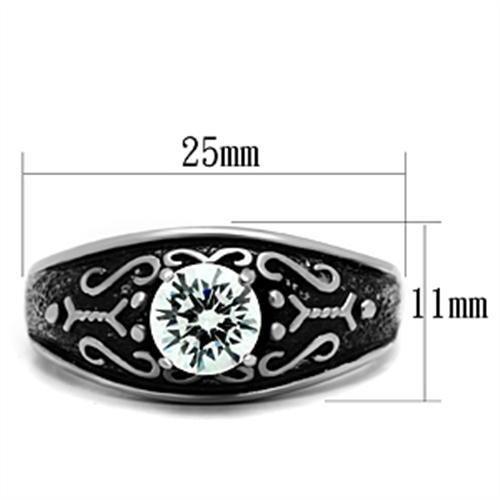 TK373 - High polished (no plating) Stainless Steel Ring with AAA Grade CZ in Clear