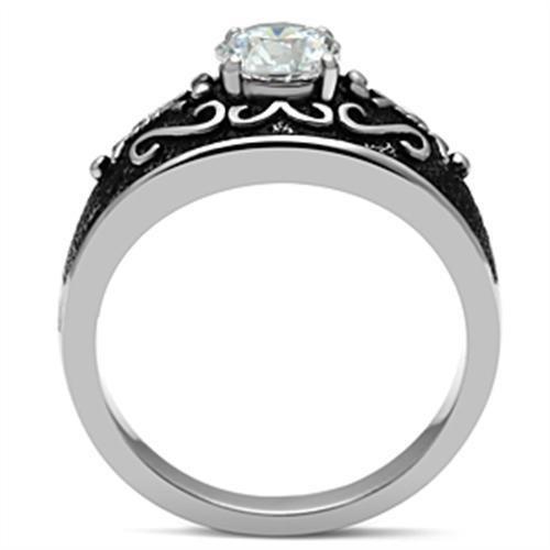 TK373 - High polished (no plating) Stainless Steel Ring with AAA Grade CZ in Clear