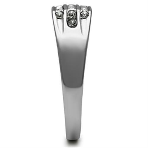 TK375 - High polished (no plating) Stainless Steel Ring with Top Grade Crystal in Clear