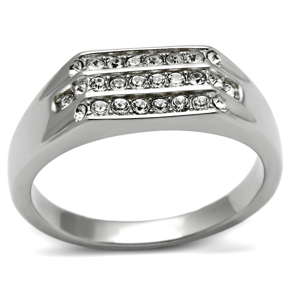 TK375 - High polished (no plating) Stainless Steel Ring with Top Grade Crystal in Clear