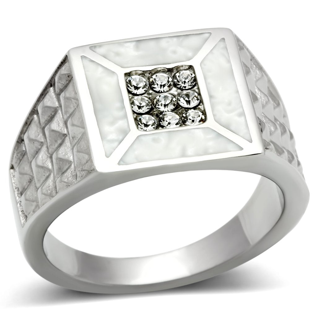 TK385 - High polished (no plating) Stainless Steel Ring with Top Grade Crystal in Clear