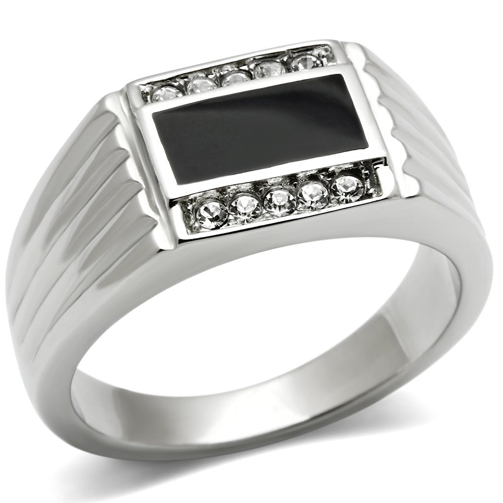TK386 - High polished (no plating) Stainless Steel Ring with Top Grade Crystal in Clear