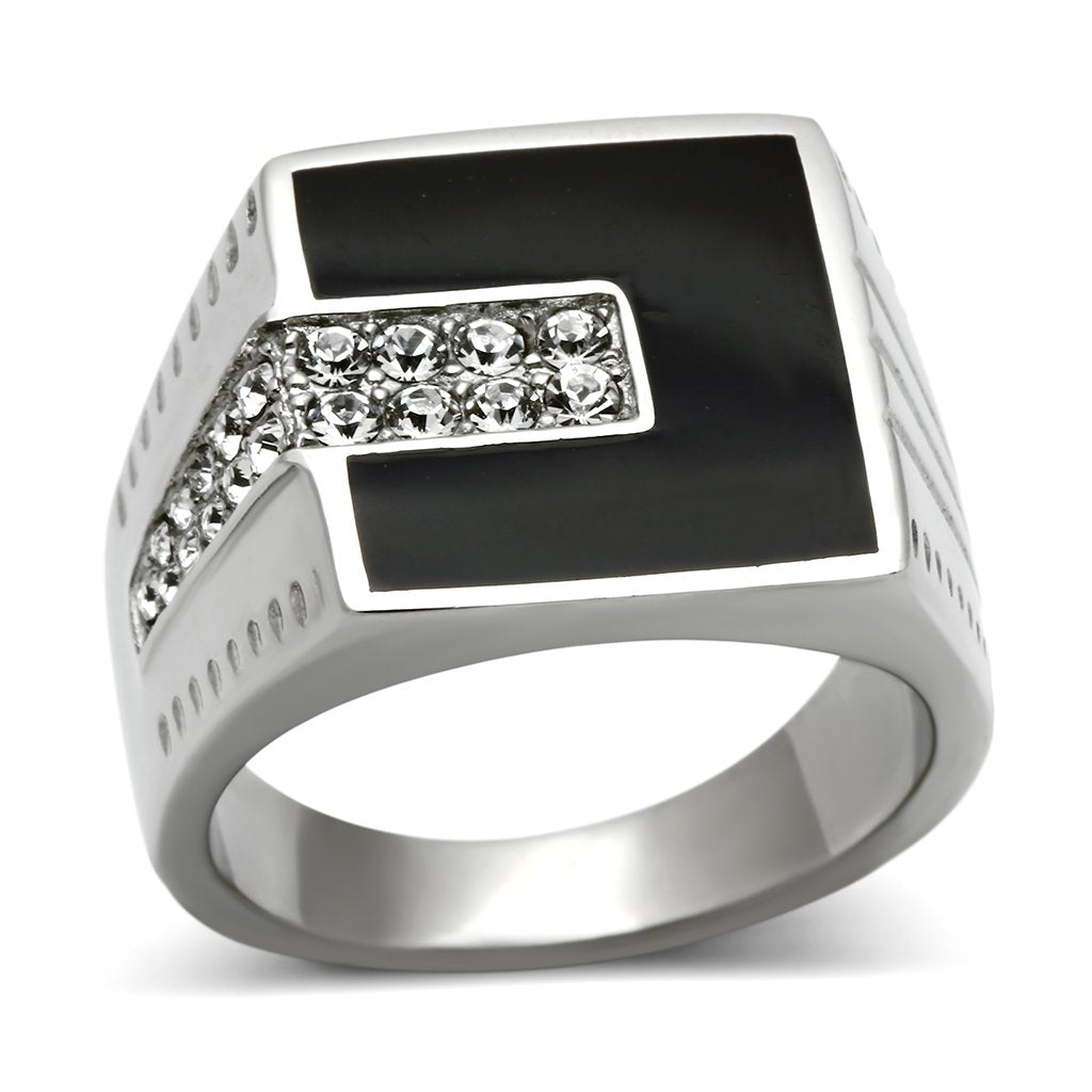 TK388 - High polished (no plating) Stainless Steel Ring with Top Grade Crystal in Clear