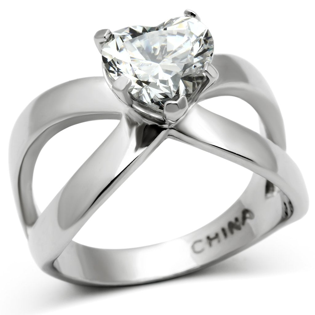 TK390 - High polished (no plating) Stainless Steel Ring with AAA Grade CZ in Clear