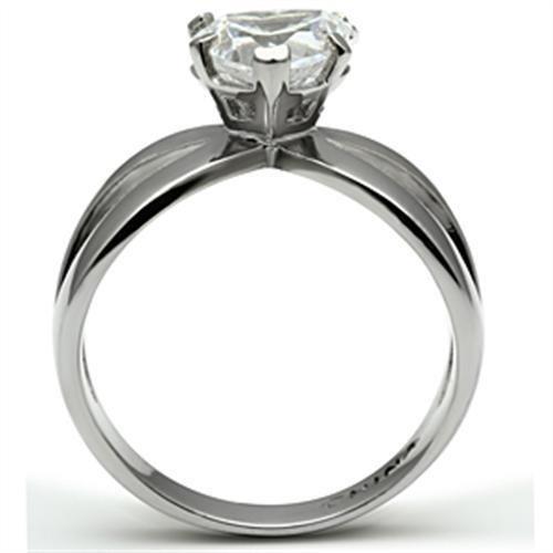 TK390 - High polished (no plating) Stainless Steel Ring with AAA Grade CZ in Clear