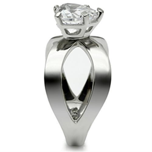 TK390 - High polished (no plating) Stainless Steel Ring with AAA Grade CZ in Clear