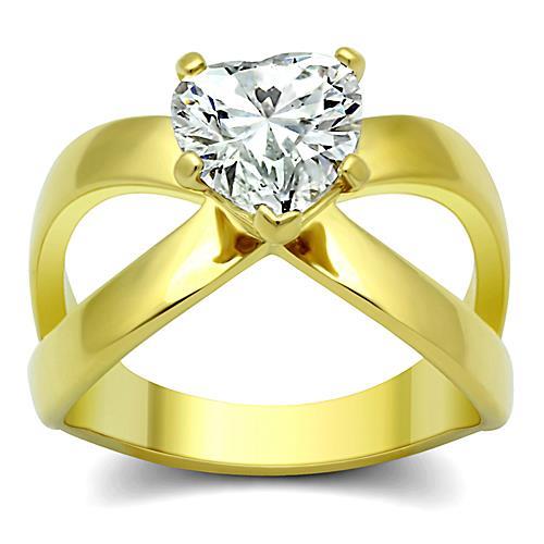 TK390G - IP Gold(Ion Plating) Stainless Steel Ring with AAA Grade CZ in Clear