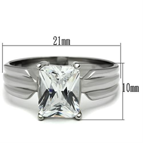 TK391 - High polished (no plating) Stainless Steel Ring with AAA Grade CZ in Clear