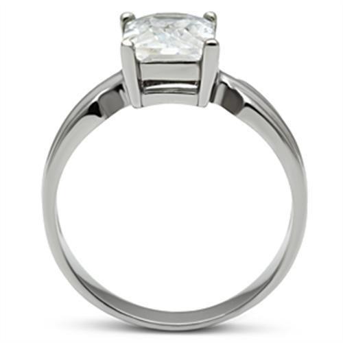 TK391 - High polished (no plating) Stainless Steel Ring with AAA Grade CZ in Clear