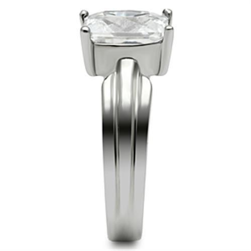 TK391 - High polished (no plating) Stainless Steel Ring with AAA Grade CZ in Clear