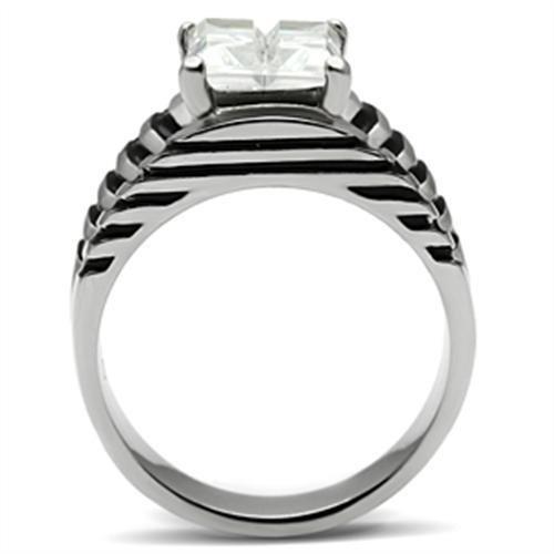 TK393 - High polished (no plating) Stainless Steel Ring with AAA Grade CZ in Clear