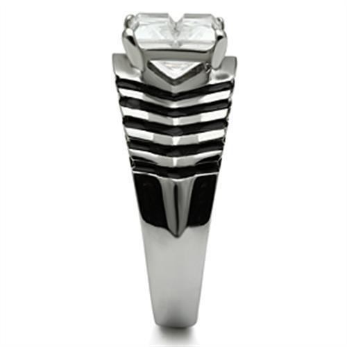 TK393 - High polished (no plating) Stainless Steel Ring with AAA Grade CZ in Clear