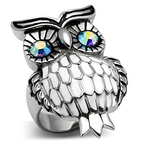 TK400 - High polished (no plating) Stainless Steel Ring with Top Grade Crystal in Sea Blue