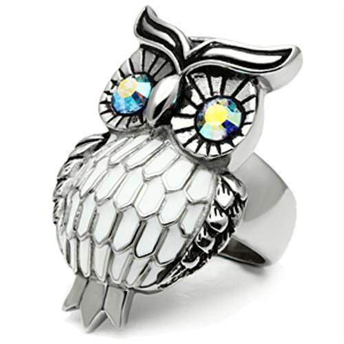TK400 - High polished (no plating) Stainless Steel Ring with Top Grade Crystal in Sea Blue