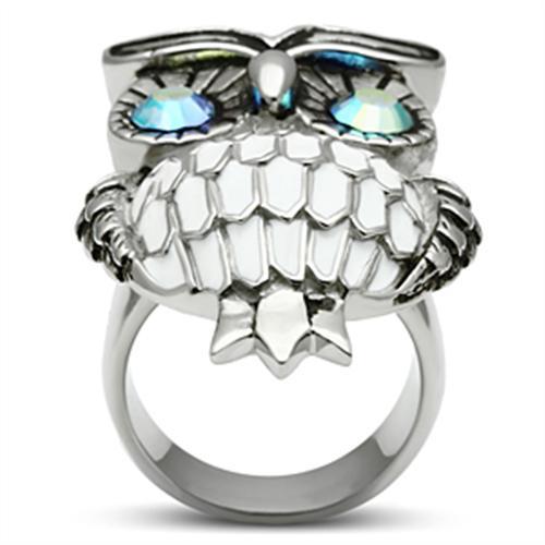TK400 - High polished (no plating) Stainless Steel Ring with Top Grade Crystal in Sea Blue