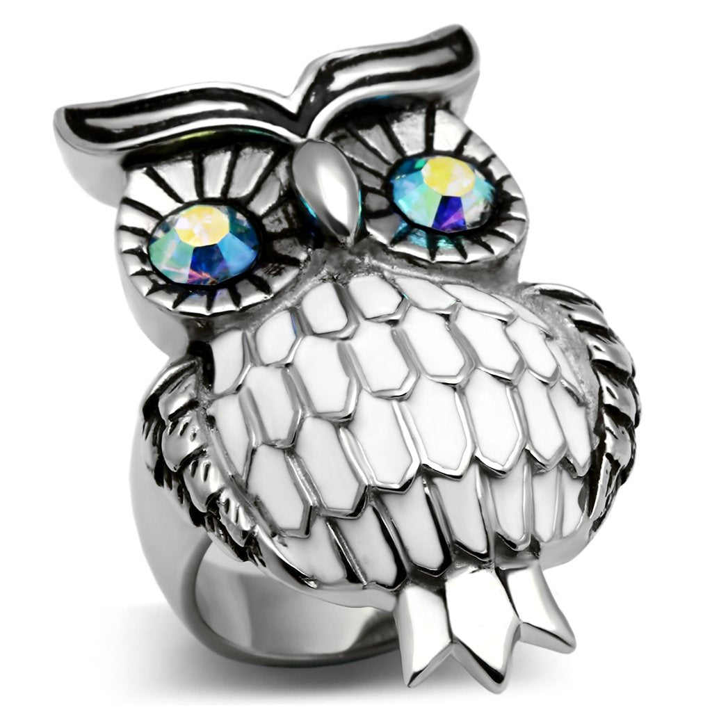 TK400 - High polished (no plating) Stainless Steel Ring with Top Grade Crystal in Sea Blue