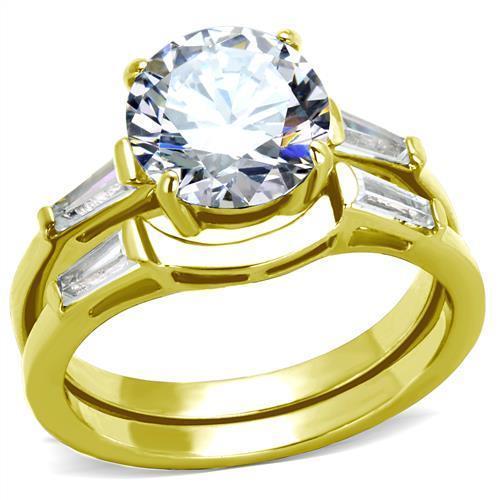 TK44701 - IP Gold(Ion Plating) Stainless Steel Ring with AAA Grade CZ in Clear