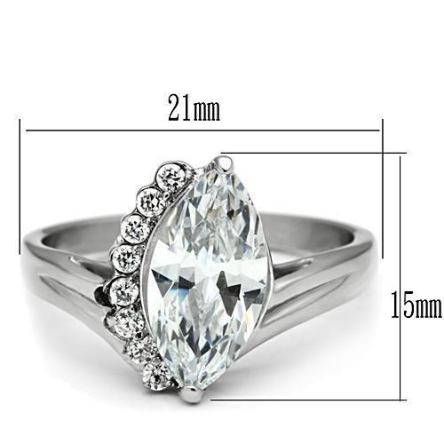 TK475 - High polished (no plating) Stainless Steel Ring with AAA Grade CZ in Clear