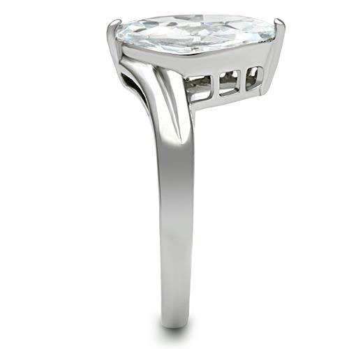 TK475 - High polished (no plating) Stainless Steel Ring with AAA Grade CZ in Clear