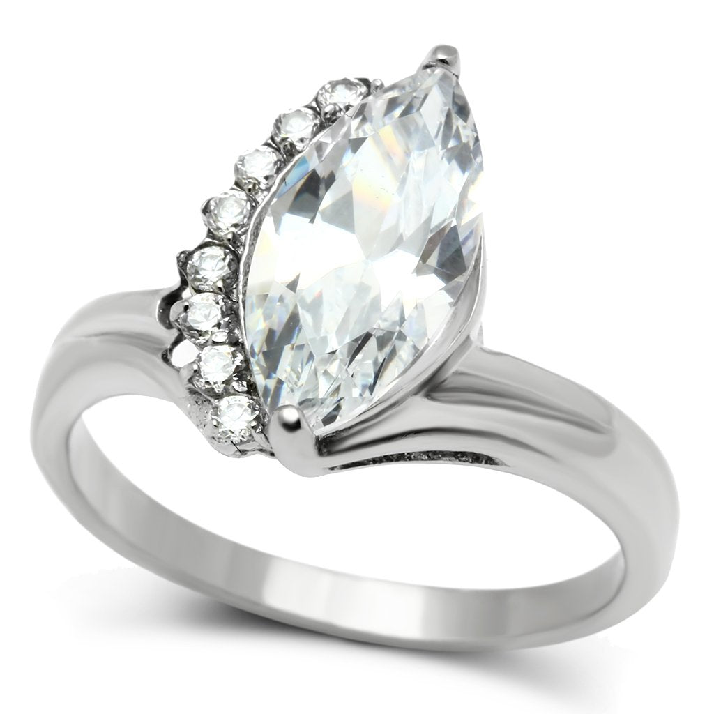TK475 - High polished (no plating) Stainless Steel Ring with AAA Grade CZ in Clear
