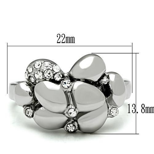 TK476 - High polished (no plating) Stainless Steel Ring with Top Grade Crystal in Clear