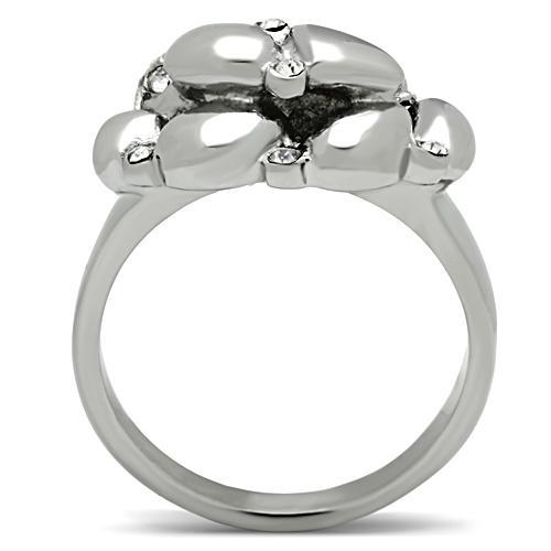 TK476 - High polished (no plating) Stainless Steel Ring with Top Grade Crystal in Clear