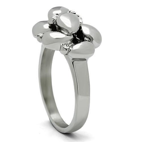 TK476 - High polished (no plating) Stainless Steel Ring with Top Grade Crystal in Clear