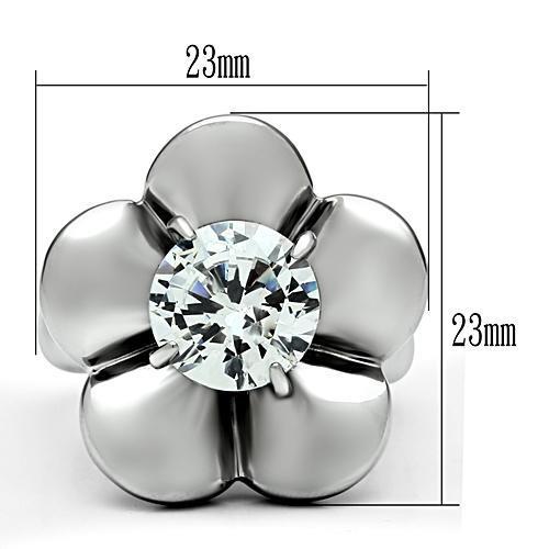 TK477 - High polished (no plating) Stainless Steel Ring with AAA Grade CZ in Clear