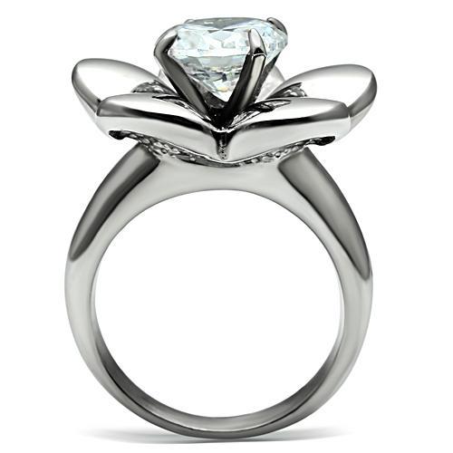 TK477 - High polished (no plating) Stainless Steel Ring with AAA Grade CZ in Clear