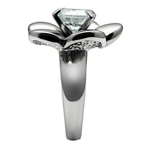 TK477 - High polished (no plating) Stainless Steel Ring with AAA Grade CZ in Clear
