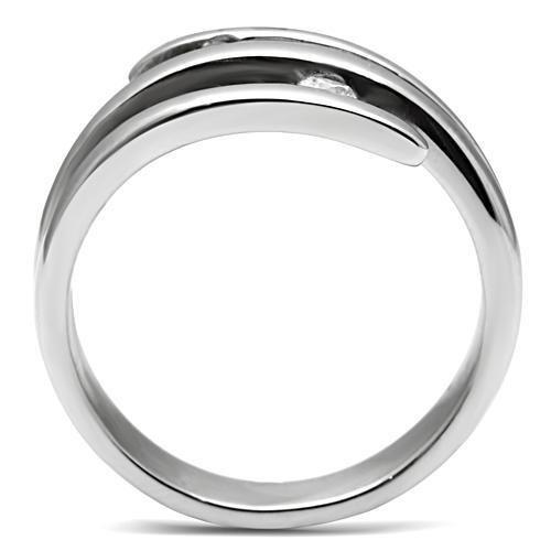 TK478 - High polished (no plating) Stainless Steel Ring with AAA Grade CZ in Clear