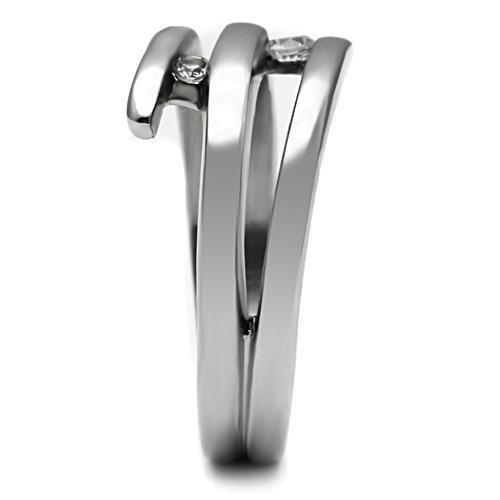 TK478 - High polished (no plating) Stainless Steel Ring with AAA Grade CZ in Clear